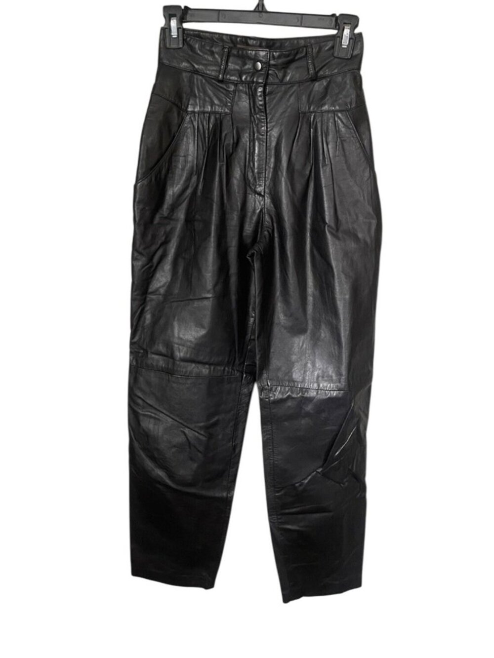 Vintage Toffs Y2K 80s 90s High Waisted Black Leather Pants 10T Pleated Design